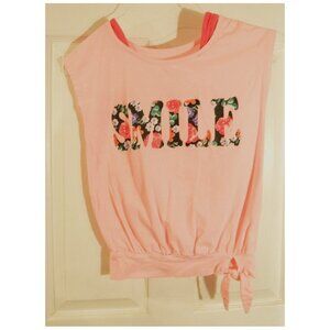 Faded Glory SMILE T-shirt Youth Girl's Size M 7/8 Pink Short Sleeve Pullover Top